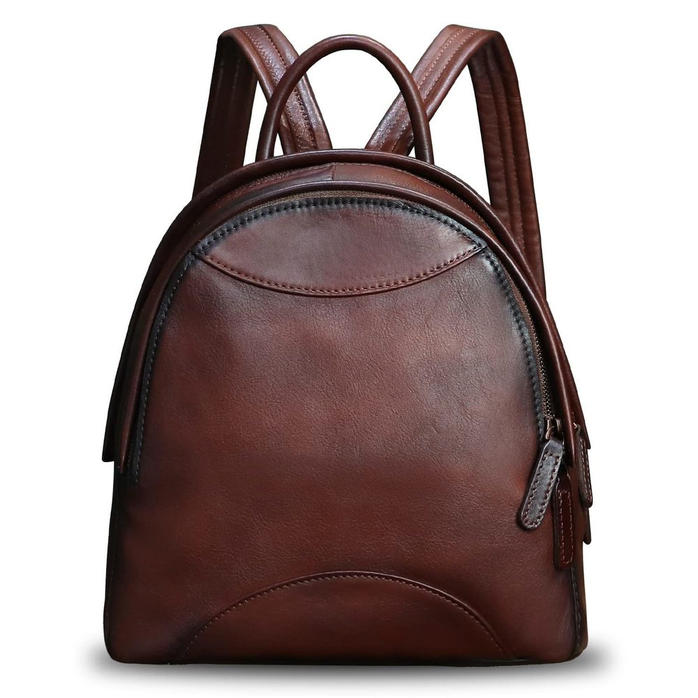 Genuine Leather Backpack Purse Retro Handmade Small Casual Rucksack :')